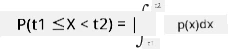 P(t_1\le X<t_2)=\int_{t_1}^{t_2}p(x)dx