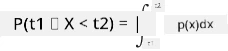 P(t_1\le X<t_2)=\int_{t_1}^{t_2}p(x)dx