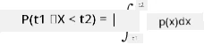 P(t_1\le X<t_2)=\int_{t_1}^{t_2}p(x)dx