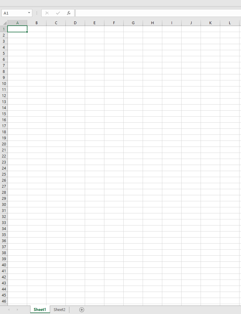 Egy üres Microsoft Excel munkafüzet két munkalappal