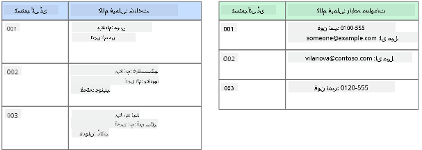 ایک کالمی ڈیٹا اسٹور کی گرافیکل نمائندگی جو دو کالم فیملیز کے ساتھ ایک کسٹمر ڈیٹا بیس کو دکھاتی ہے جنہیں شناخت اور رابطہ معلومات کہا جاتا ہے