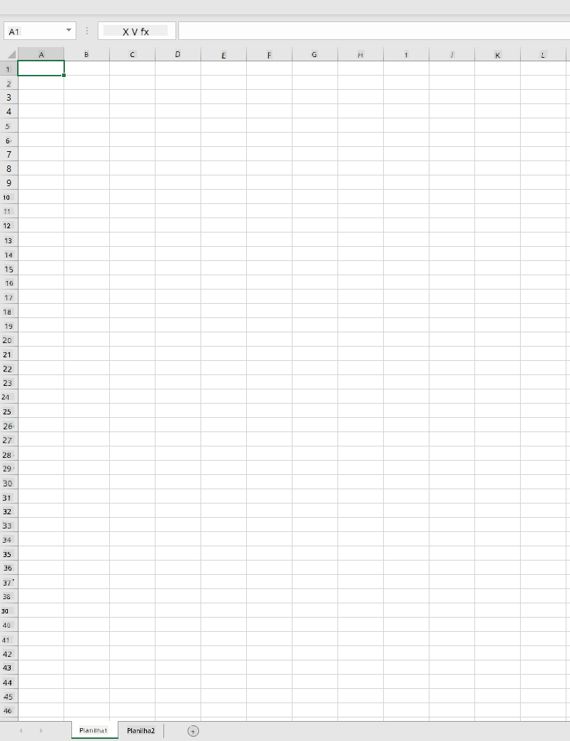 Uma planilha vazia do Microsoft Excel com duas abas