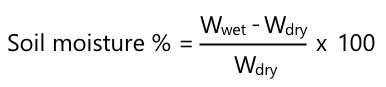 umiditatea solului % este greutatea umedă minus greutatea uscată, împărțită la greutatea uscată, înmulțită cu 100