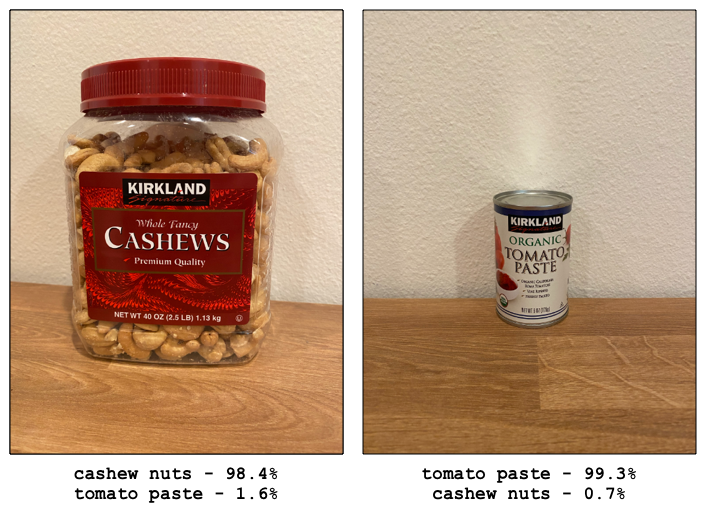 Classificação de imagens de frutos secos de caju e polpa de tomate