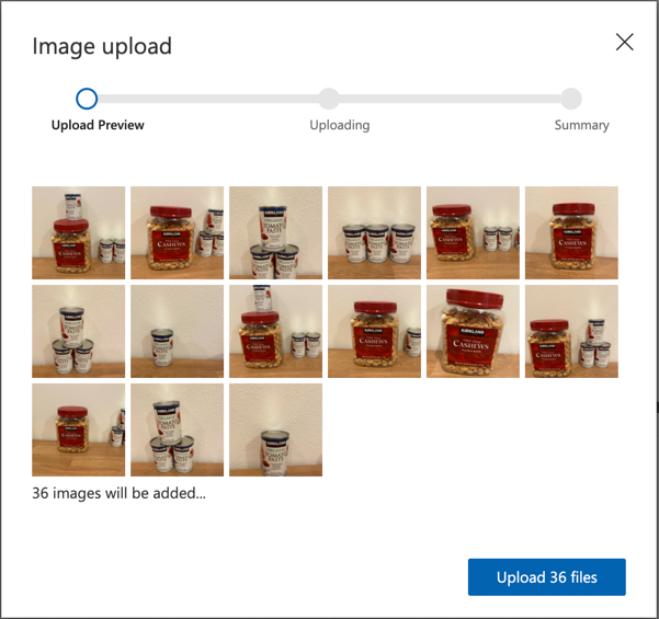 Dialog unggahan menunjukkan unggahan gambar pisang matang dan belum matang
