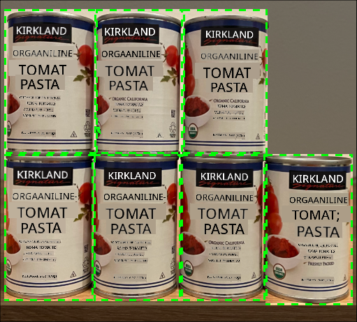 7 purki tomatipastat riiulil, 4 ülemisel real, 3 alumisel