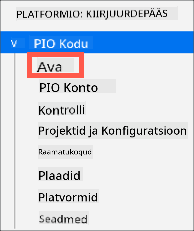 PlatformIO avamise valik
