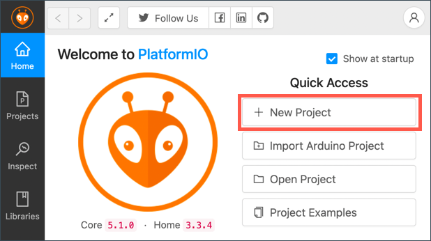 O botão de novo projeto