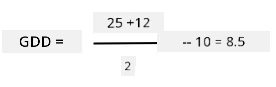 GDD = 25 + 12 geteilt durch 2, dann 10 vom Ergebnis abziehen, ergibt 8.5