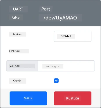 GPS-andur, millel on määratud GPX-fail