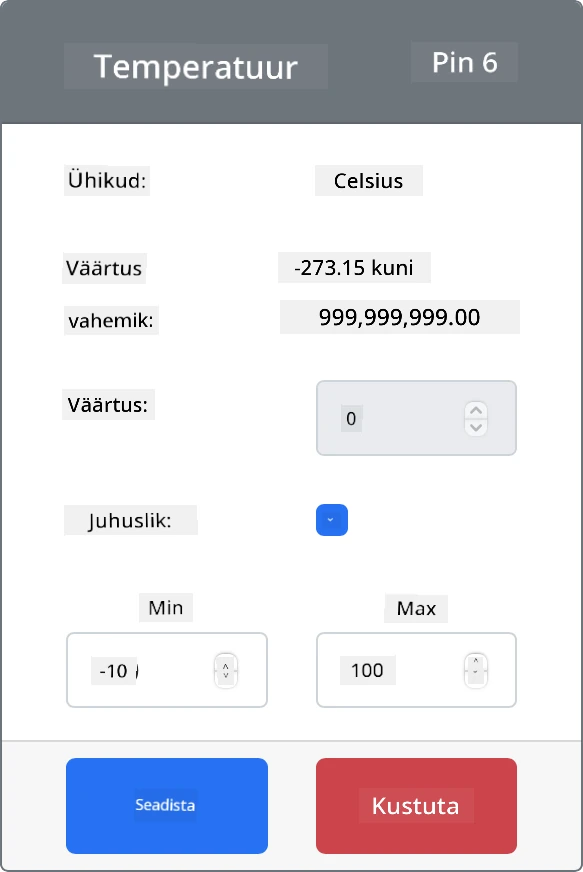 Valige juhuslikkuse märkeruut ja määrake vahemik