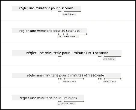 Les exemples avec les nombres et les unités de temps soulignés par LUIS