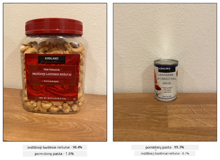 Vaizdų klasifikavimas anakardžių riešutams ir pomidorų pastai
