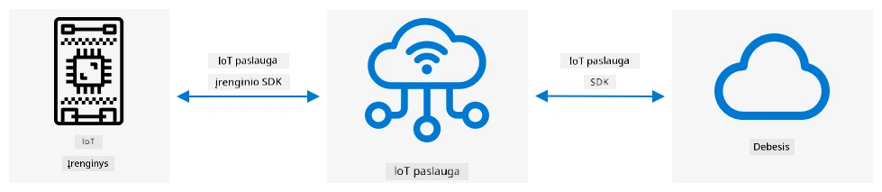 Įrenginiai prisijungia prie paslaugos naudodami įrenginio SDK. Serverio kodas taip pat prisijungia prie paslaugos per SDK