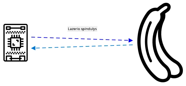 Artumo jutikliai siunčia lazerio spindulius į objektus, tokius kaip bananai, ir matuoja laiką, per kurį spindulys atsispindi