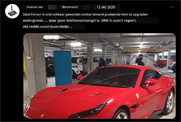 Deze Ferrari werd onbruikbaar omdat iemand probeerde hem te upgraden op een plek zonder mobiel bereik