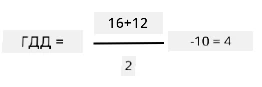 GDD = 16 + 12 подељено са 2, све минус 10, што даје резултат 4