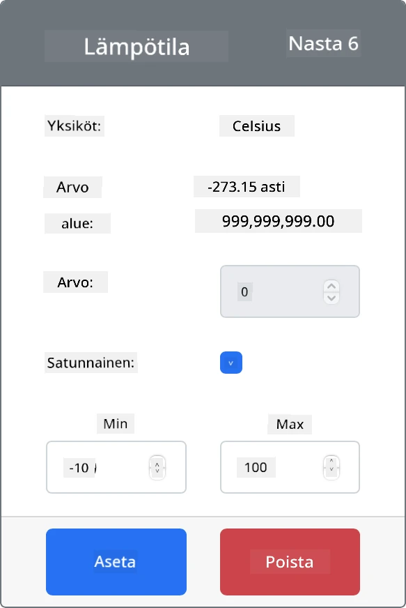 Valitse satunnaisuus-valintaruutu ja aseta vaihteluväli