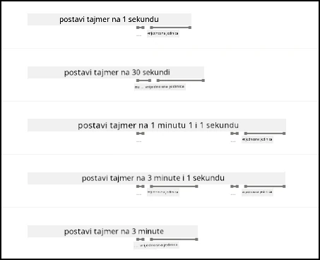 Primjeri s podcrtanim brojevima i jedinicama vremena koje je prepoznao LUIS