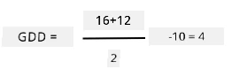 GDD = 16 + 12 dibagi 2, semua dikurangi 10, memberikan jawaban 4
