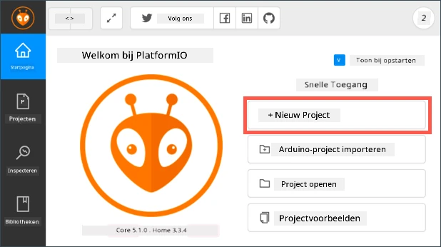 De knop voor een nieuw project