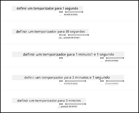 Os exemplos com os números e unidades de tempo sublinhados pelo LUIS