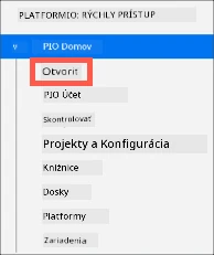 Možnosť otvorenia PlatformIO