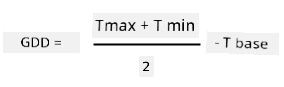 GDD = T max + T min divided by 2, all minus T base