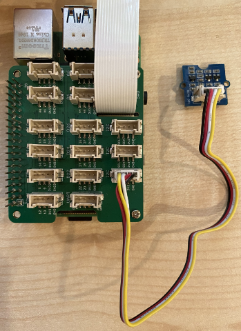 The grove time of flight sensor connected to the I squared C socket