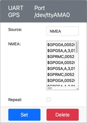 The GPS sensor with NMEA sentences set