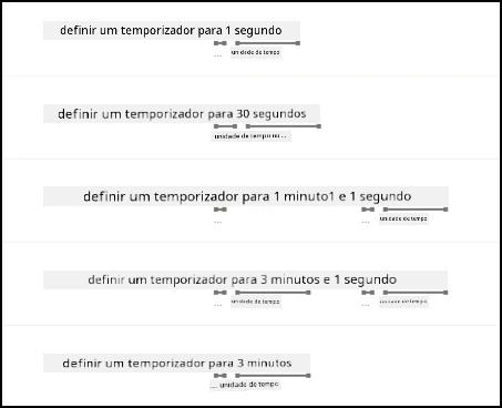 Os exemplos com os números e unidades de tempo sublinhados pelo LUIS