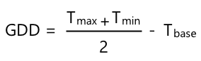 GDD = T max + T min divided by 2, all minus T base