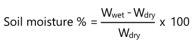 soil moisture % is weight wet minus weight dry, divided by weight dry, times 100