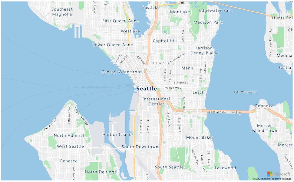 A map showing Seattle, a city in Washington State, USA