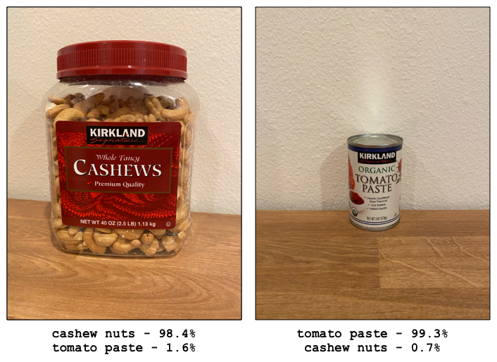 Image classification of cashew nuts and tomato paste