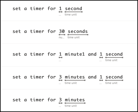 The examples with the numbers and time units underlined by LUIS