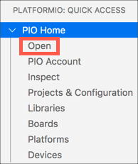 The Platform IO open option