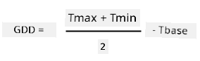 GDD = T max + T min divided by 2, all minus T base