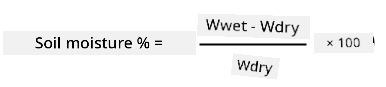 soil moisture % na weight wet minus weight dry, divided by weight dry, times 100