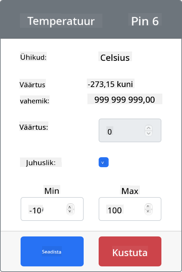 Valige juhuslikkuse märkeruut ja määrake vahemik