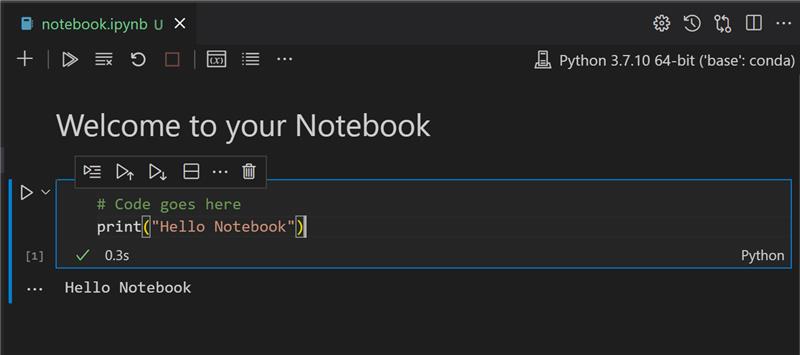 VS Code med en notebook öppen