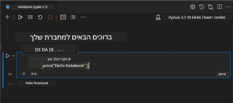 VS Code עם פנקס פתוח