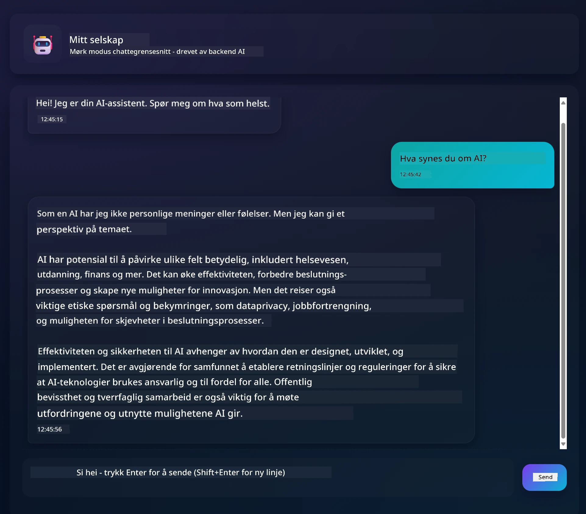 Chat app interface showing conversation between user and AI assistant