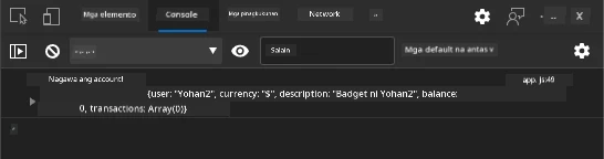 Screenshot na nagpapakita ng log message sa console ng browser