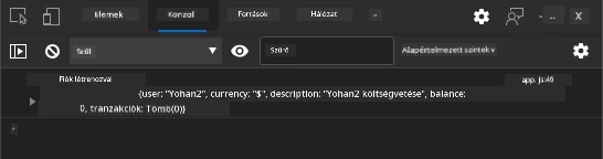 Screenshot showing log message in the browser console