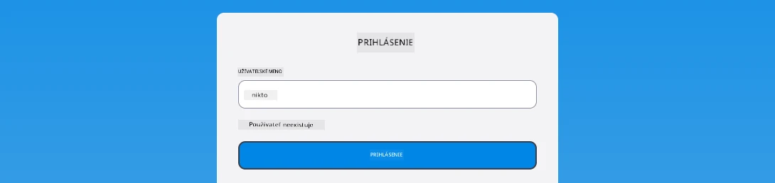 Screenshot zobrazujúci chybovú správu počas prihlásenia