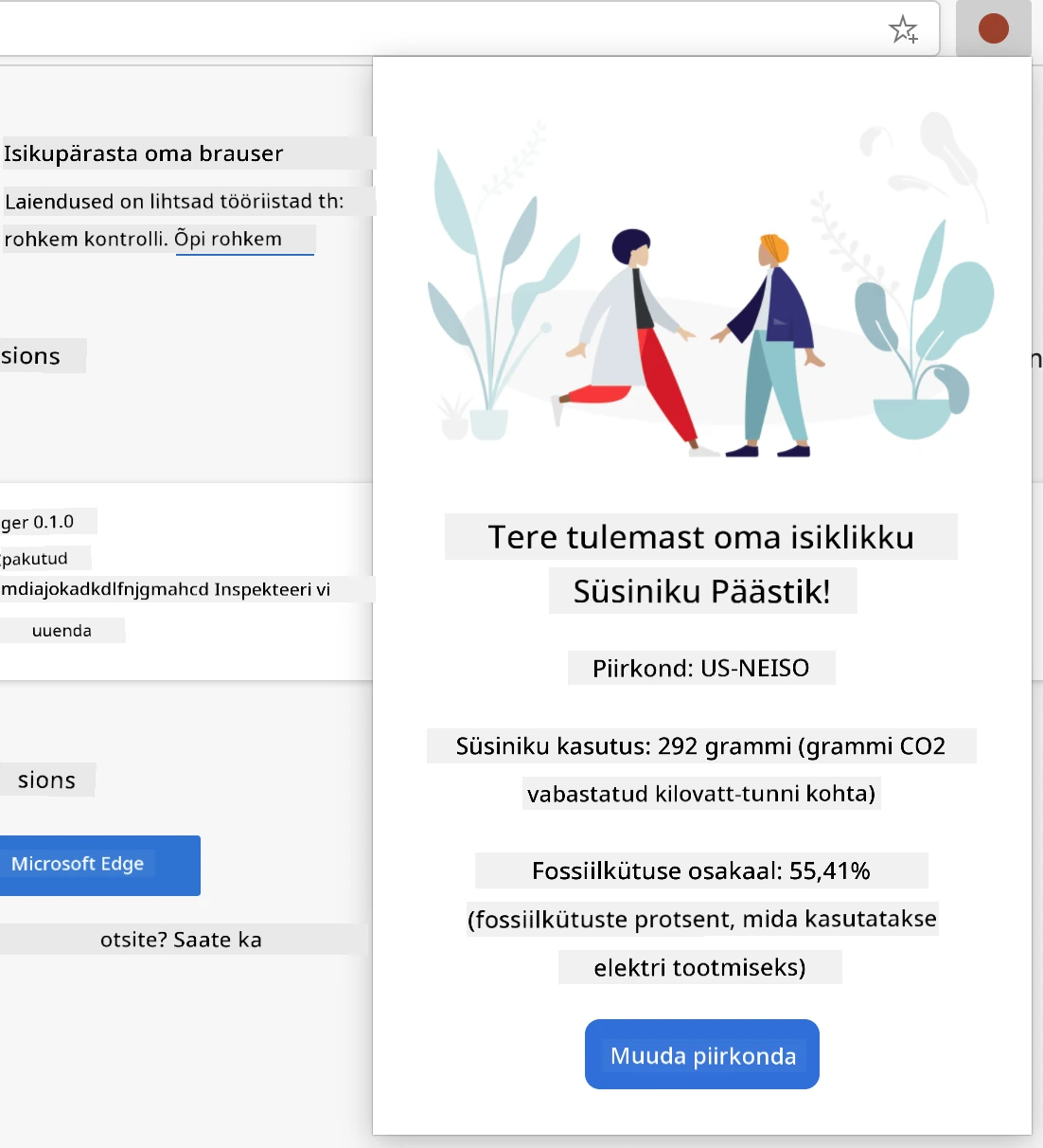 kuvatõmmis valminud laiendusest, mis näitab süsiniku kasutust ja fossiilkütuste protsenti regiooni US-NEISO kohta.