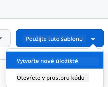 Rozhraní pro vytvoření ze šablony, ukazující zelené tlačítko "Use this template"