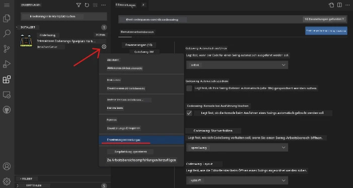 Customizing extension settings
