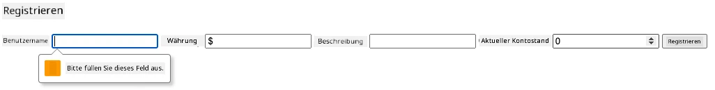 Screenshot zeigt Validierungsfehler beim Versuch, das Formular abzusenden